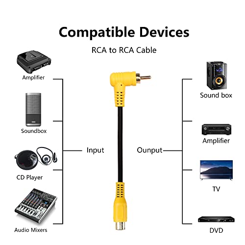 Sinloon RCA produžni kabel, 90 stupnjeva RCA muško za ženski stereo audio kabl, pozlaćeni kompatibilan