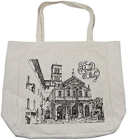 Ambesonne Italija torba za kupovinu, Vintage poznati gradski pejzaž Rima ilustracija ručno crtanje skica