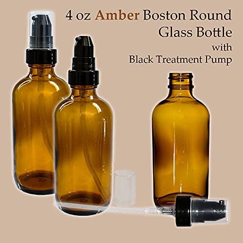 GBO GLASSBOTTLEOUTLET.COM 4 oz. Amber Boston okrugla sa Crnom pumpom za tretman