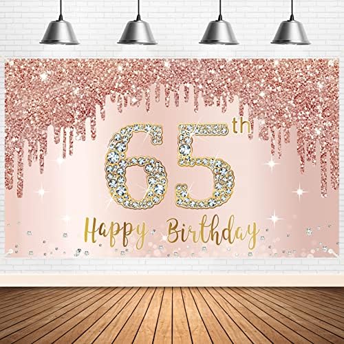 Happy 65th Birthday Banner backdrop dekoracije za žene, Rose Gold 65 Birthday Party sign Supplies, Pink 65 Year old Birthday Poster Background Photo Booth Props Decor