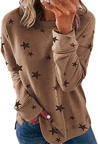 Ženska casual crewneck zvezdani tisak dukserice tiskani labavi pulover dugih rukava majice