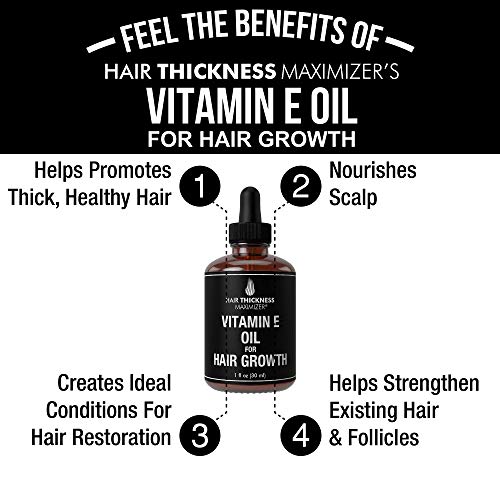 Ulje Vitamina E Za Kosu. Serum Za Rast Kose Za Zgušnjavanje Kose + Hidratantna. Vegansko ulje za rast kose tretman vlasišta za žene, muškarce sa suvom, kovrčavom, slabom kosom i gubitkom kose. Tečnost bez mirisa 1oz