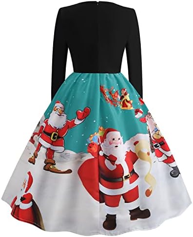 Haljina za zabavu za ženske Božićne haljine dugi rukavi Santa Claus štampane haljine Vintage koktel Holiday