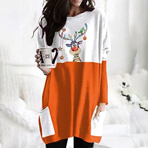 Ženske Casual Mini haljine Božić karirani Print sarafan dugi rukavi Crewneck džep Homecoming pulover