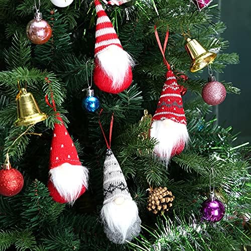 Švedski Tomte Božićni ukrasi-viseći skandinavski ukrasi za patuljke za drvo, vijenac, kamin-crvena & amp; sivi šeširi, Bijela brada, meka tkanina od filca - dekor za dom & ured-pakovanje od 6