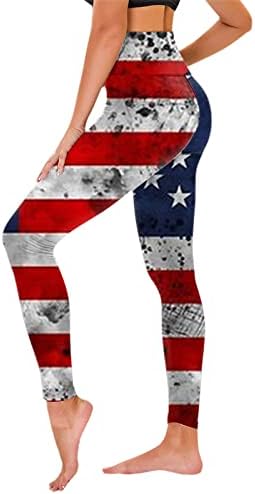 4. jula High Squiste gamaše za žene Američka zastava joga vježbanje ultra meke brušene elastične atletske teretane