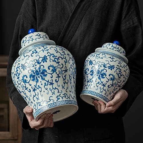Keramički đumbir sa poklopcem, kineskim tradicionalnim ukrasnim porculanski plavi i bijeli tegljač