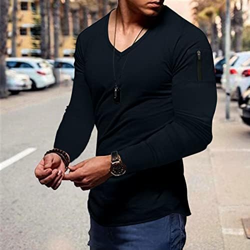 XXBR MENS Fall Majice s dugim rukavima V mišići mišića Slim Fit patentni ramena Tors Atletski fitness Sportska majica
