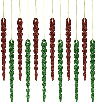 Clever Creations Icicle Božić Ornament Set 12 komada, Shatterproof odmor dekor za jelke, crvena i zelena