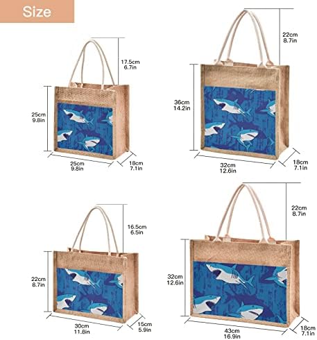 Sinestour Shark plava torba od Jute poklon torbe od Jute sa ručkom torba od Burlap sa platnenom prednjom džepnom torbom na plaži