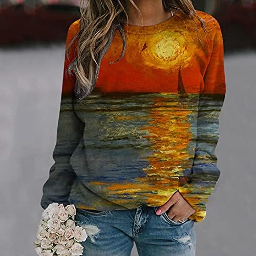 Ženska modna štampana dukserica okruglog vrata pulover Casual labava bluza top Zip up Hoodie za žene