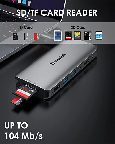 WAVLINK USB C HUB, 10-u-1 USB C priključna stanica sa HDMI 4K 30Hz, Gigabit Ethernet, VGA 2K 60Hz, USB 3.0, PD 87W, SD / TF Card Reader, 3,5 mm Audio priključak tipa C Multitort Adapter za Windows Mac