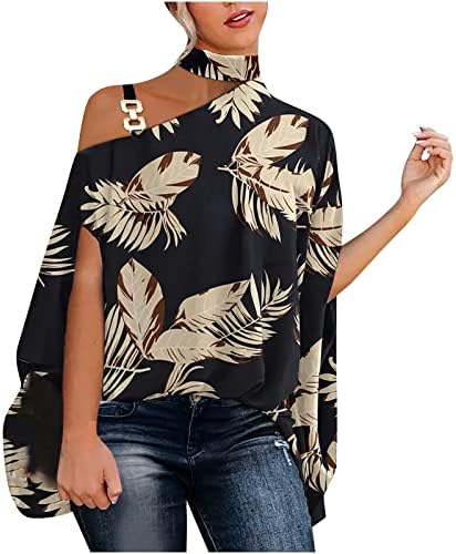 RUZIYOOG HLADNI TOPOVI ZA ŽENE SEXY CHOKER CACT BATWING rukav dressy bluza Ljetni trendy Print Tes Labavi