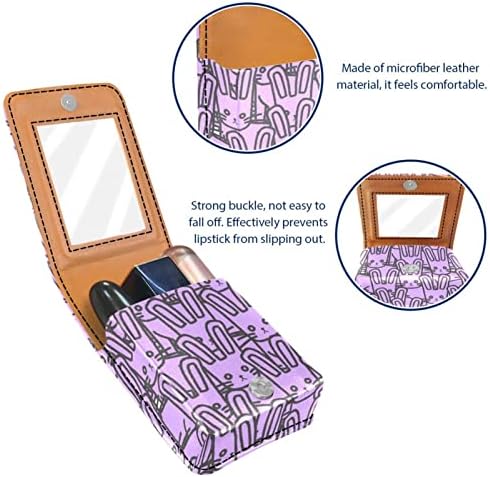 ORYUEKAN ruž za usne sa ogledalom slatka prenosiva torba za šminkanje kozmetička torbica, zečja životinja iz crtića ljubičasta Sažetak