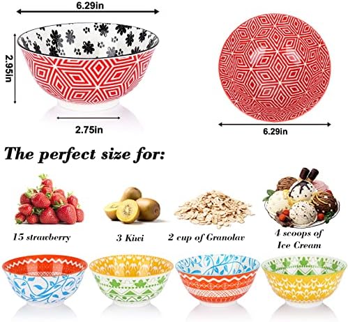 Vivimee Porcelanski zdjelice od 6, 24 unce colorful suho posude za supu za keramičke zobene kaše za žitarice,