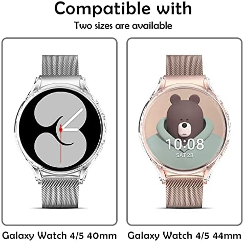 Commuter Metal Band sa 2 paketom Kompatibilan sa Galaxy Watctu 4 i Galaxy Watch 5 44mm, remen od nehrđajućeg čelika Milanski remen sa tvrdom računarom za Samsung Watch 4 i Samsung Watch 5, Pink / Clear