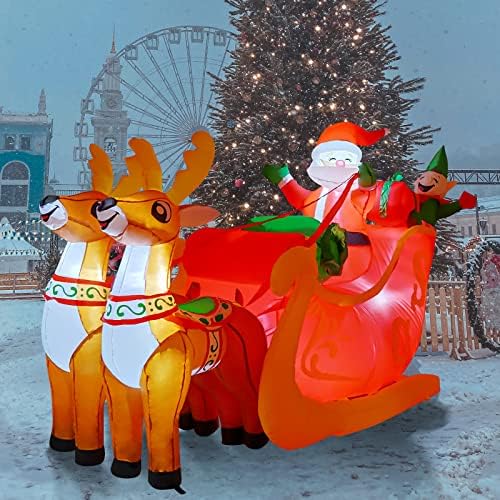 GOOSH 7 FT Božić napuhavanje Santa Claus na sanke sa dva sob & Poklon kutija Blow Up Dvorište ukras