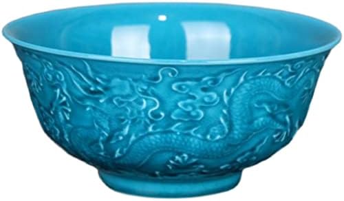 Gretd plava glazura Relief Dragon Cloud Bowl ručno rađen antički porculan Početna Kineski ukrasi Antikna