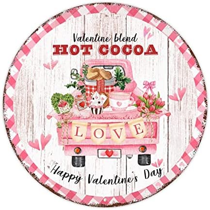 Valentine Blend Hot Cocoa Okrugli metalni limenki znak Slatko piće Pink plašten aluminijski znak