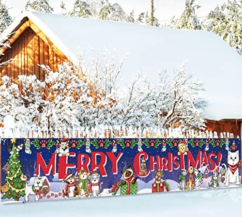 Vanjski božićni ukrasi veliki sretan božićni baner slatka Santa mačka i dvorište za pse Viseći