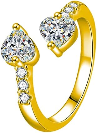 2023 Novi nakit dvostruki srce Full Diamond Open Prsten Zircon Ring Par prsten u Evropi i Americi Stretch prstenovi