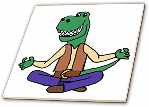 3drose smiješna slatka zelena T-rex meditacija dinosaurusa i Crtić za jogu-pločice