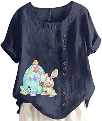 2023 Camisa Pascua Con Estampado de Huevos de Conejo Theos Blusa de Manga Corta Para Mujer