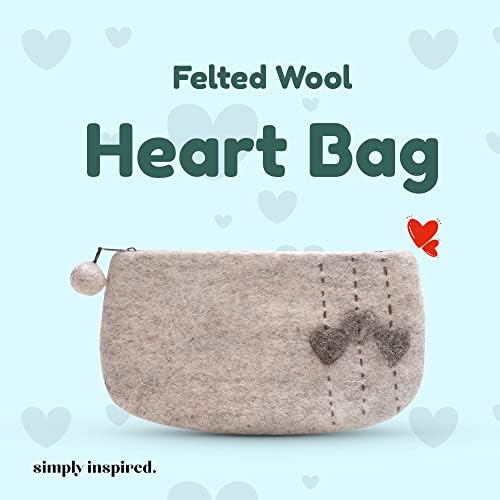 Svijetlosiva torba za srce-novozelandska vunena torba od filca-ručno rađena torbica sa malim patentnim