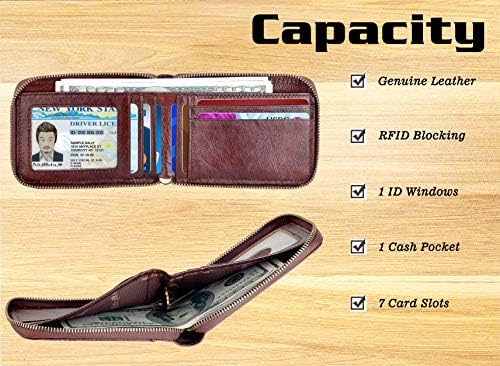 Admetus muški novčanik sa zatvaračem od kože Bifold Novčanici tanak RFID blokirajući Zip oko držača kreditne