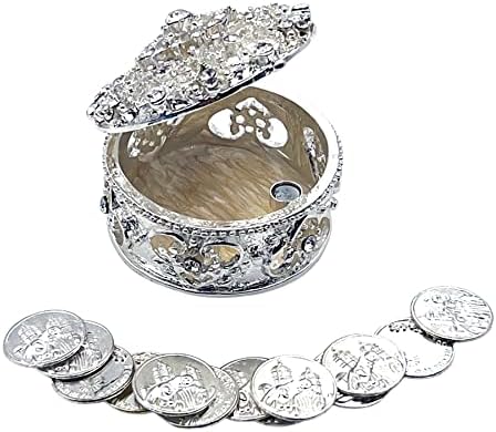 JOICE srebrni metalni okrugli vještački dijamant vjenčani Arras kutija sa Unity novčićima