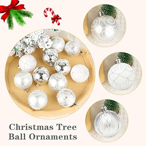 Božić Tree ukrasi 2023, 30ct Božić Lopta dekoracija Set 2.36 srebro i bijelo Božić Baubles Shatterproof