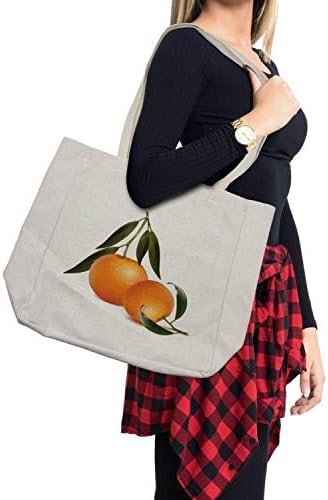 Ambesonne zelena i narandžasta torba za kupovinu, svježa mandarina sa zelenim listovima tematska ilustracija