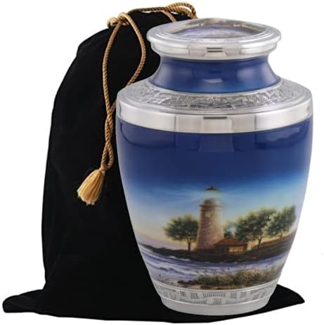 Urna za kremaciju svjetionikom, ručno izrađena metalna urna za ljudski pepeo, urna za kremaciju odraslih sa baršunastom torbom