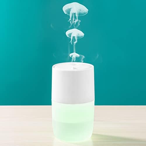 Prijenosni Mini ovlaživač za spavaću sobu: Funny Jellyfish Mist-pogledajte Video-YJY 300ml Cool Mist mali ovlaživači za stolnu sobu Baby, automatsko zatvaranje, 2 načina magle, 7 boja LED svjetla, Bijela