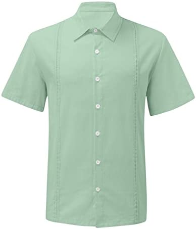 Muške kratke rukave pamučne platnene košulje lagana ljetna majica sa dugmetom obična tropska majica