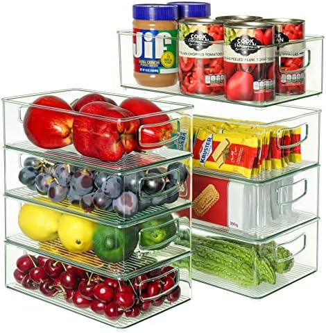 Set od 8 kanti za organizatore frižidera - 4 velike i 4 srednje plastične prozirne kante za skladištenje hrane sa ručkama za ostavu, zamrzivač, frižider, ormarić , kuhinjske ploče-bez BPA