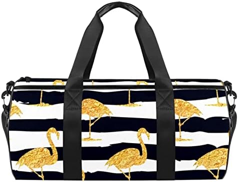 Mamacool Gold Flamingo sa crnom prugom uzorak Duffel torba za nošenje preko ramena platnena putna torba za teretanu Sport Dance Travel Weekender
