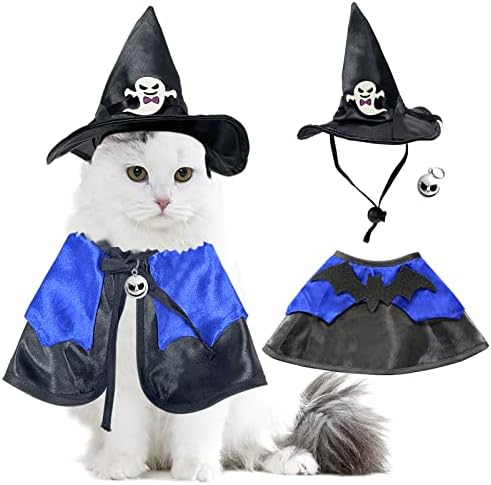 Kostim mačke za Noć vještica: šešir za mačke s ogrtačem za kućne ljubimce, smiješni kostim čarobnjaka