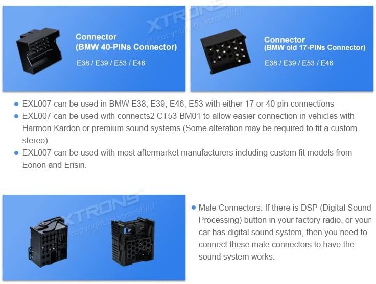 XTRONS® 6M ožičenje kabelski adapter za BMW E38 E39 E46 E53 ISO stereo utikač