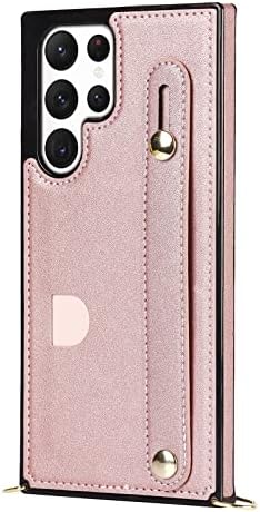 Tncavo torbica za novčanik Crossbody za Samsung Galaxy S22 Ultra 5G sa držačem za kartice, podesivom narukvicom PU kožna traka zaštitne torbice za telefone za Galaxy S22 Ultra 5G 6.8 WD Pink