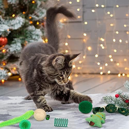 Sanlebi Božić mačka igračke čarapa-6 kom Pet mačka razne zatvoreni interaktivne igračke sa Bell X-mas Poklon Set za Kitten Kitty