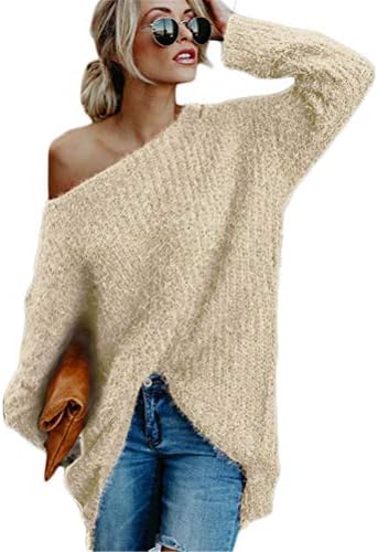 Andongnywell Ženska solidna boja od ramena džemper s rukavima Labavi preveliki pulover pletene