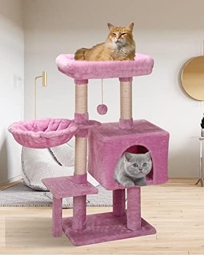 Riba & amp;NAP US09FE Cute Cat Tree Kitten Cat Tower za zatvorene mačke Condo Sisal grebanje sa platformom za skok Cat Furniture Activity Center Play House Pink