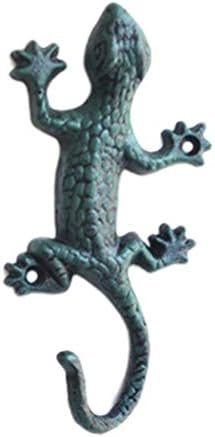 Happyyami gecko skulptura gekonski dizajn zidnog kuka željeznog zidnih viseka ukrasni kaput kukice tasterasta torba držač sa vijcima za proširenje za dom tamnozeleni gekonski zidni ukras na otvorenom