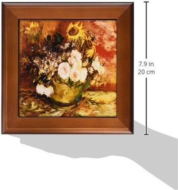 3drose ft_128115_1 zdjela suncokreta, ruža i drugog cvijeća Vincenta Van Gogha uokvirena pločica,