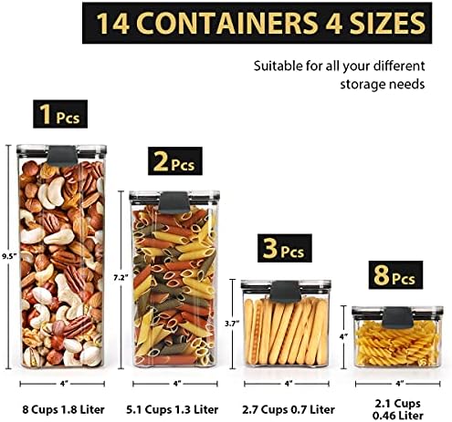 12 pakovanje hermetički set kontejnera za skladištenje hrane, plastične posude za žitarice bez BPA sa jednostavnim poklopcima za zaključavanje, kontejneri za organizaciju kuhinje i ostave za suhu hranu, špagete i šećer