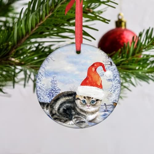 Tabby mačka Božić Ornament 2021 Santa Tabby mačka ukrasi božićno drvo ukrasi Kitten Božić mačka ukrasi za božićno drvo porculan Božić Ornament Božić ukrasi Holiday pet Gifts