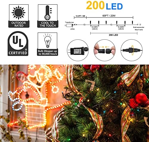 weillsnow Božićna svjetla koja mijenjaju boju, 66ft 200 LED RGB žičana svjetla s daljinskim
