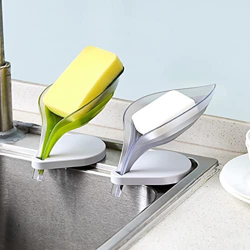 2 paket list oblik sapun držač Self Drenirajući Bar sapun posuda sa usisnom čašom dekorativna Plastična šuplja prozirna kutija za sapun stalak za tuš kuhinja kupatilo siva i zelena