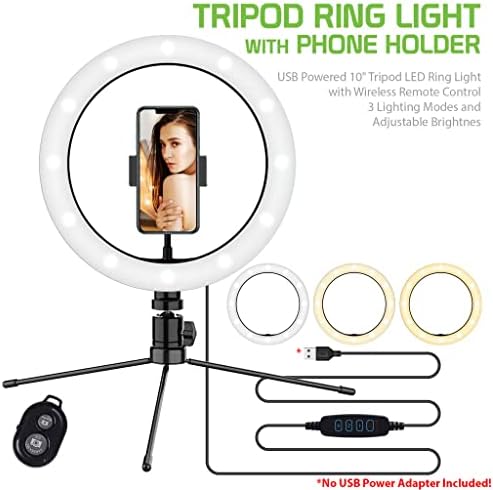 Svijetlo selfi prsten trobojno svjetlo kompatibilno sa vašim Samsung Galaxy M10 10 inča s daljinskim upravljačem za prijenos uživo / šminku / YouTube / TikTok / Video / snimanje